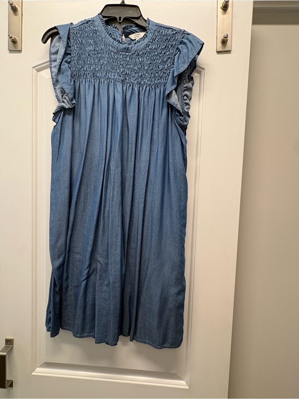 crown & ivy Blue Smocked Midi Dress with Ruffle Sleeves